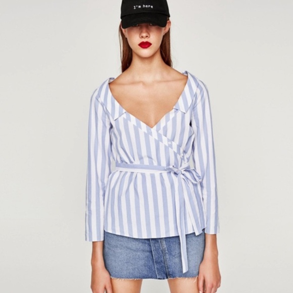 Zara Blue Striped Tie Button Down